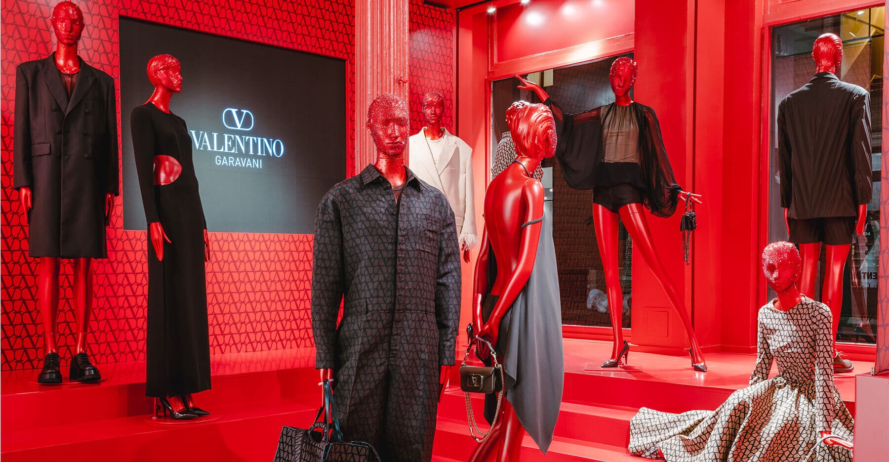 Designer handbags accessories Valentino store window display Via