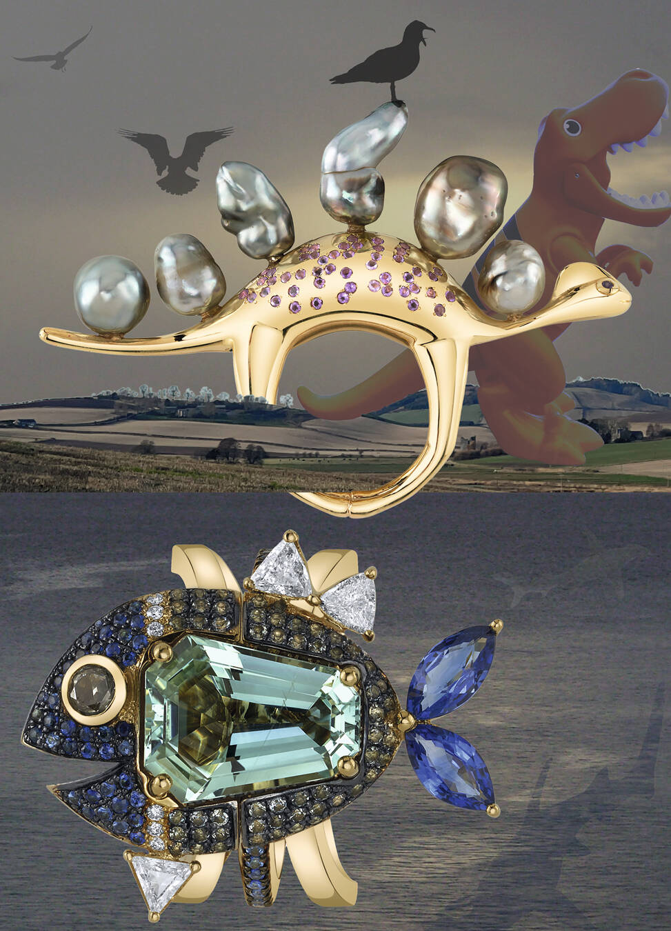 Jurassic Girls featuring Daniela Villegas Brachiosaurus & Marinero rings